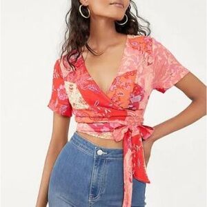 Free People Ashley Wrap Top - Red and Pink